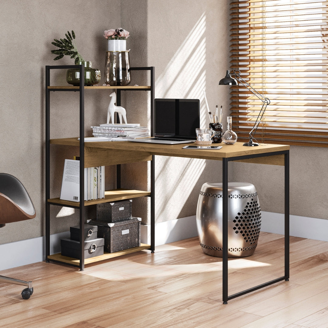 Mesa Escrivaninha Industrial com 4 Prateleiras para Escritório | Galantes Móveis